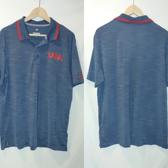Adidas Golf Ultimate 364 Textured Stripe Polo USA Edition L Blue Red DN4220 - Picture 1 of 8